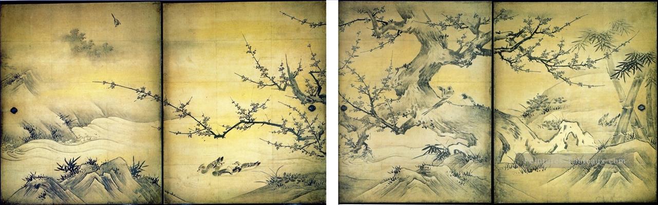 oiseaux et fleurs des quatre saisons Kano Eitoku japonais Peintures à l'huile